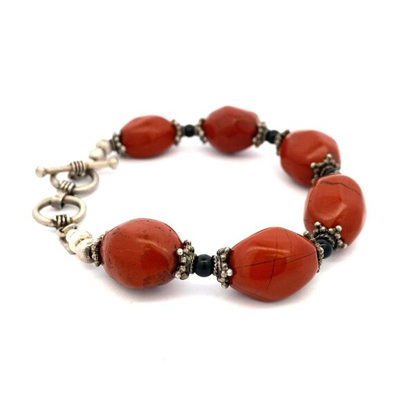 BJ Sterling Silver, Agate & Black Onyx Beaded 8” Toggle Clasp Bracelet! 90 - Picture 2 of 6